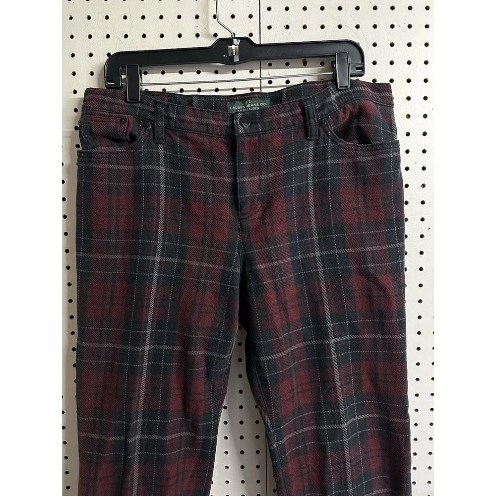 Lauren Ralph Lauren Red Plaid Flannel Pants‎ Womens 14P 34x28 Red Stretch Jeans
